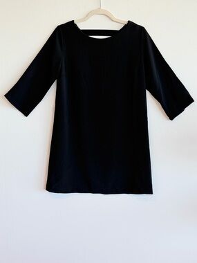 Veronica M Retro 1960s Mod Style Black Open Drape Back Shift Dress XS